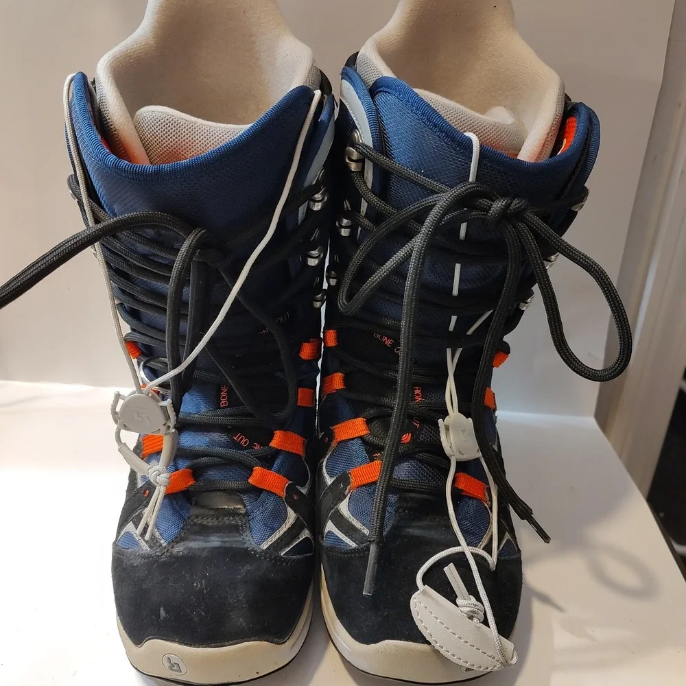 Mens Burton Moto Freestyle Snowboard Boots Sz 8 Black Blue Orange